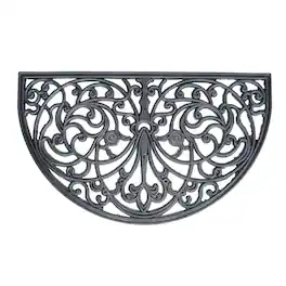 AmeriHome - Arc Shape Decorative Scrollwork Rubber Entry Mat 18 in. x 30 in. 2 Piece Set - Black