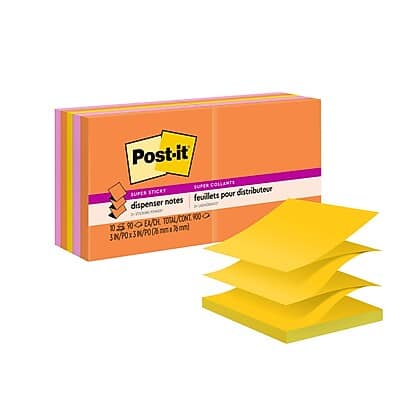"Post-it - Super Sticky Pop-up Notes, 3"" x 3"", Energy Boost Collection, 90 Sheet/Pad, 10 Pads/Pack - Blue/Orange/Pink/Yellow/Lime" price history on PriceWatchPro