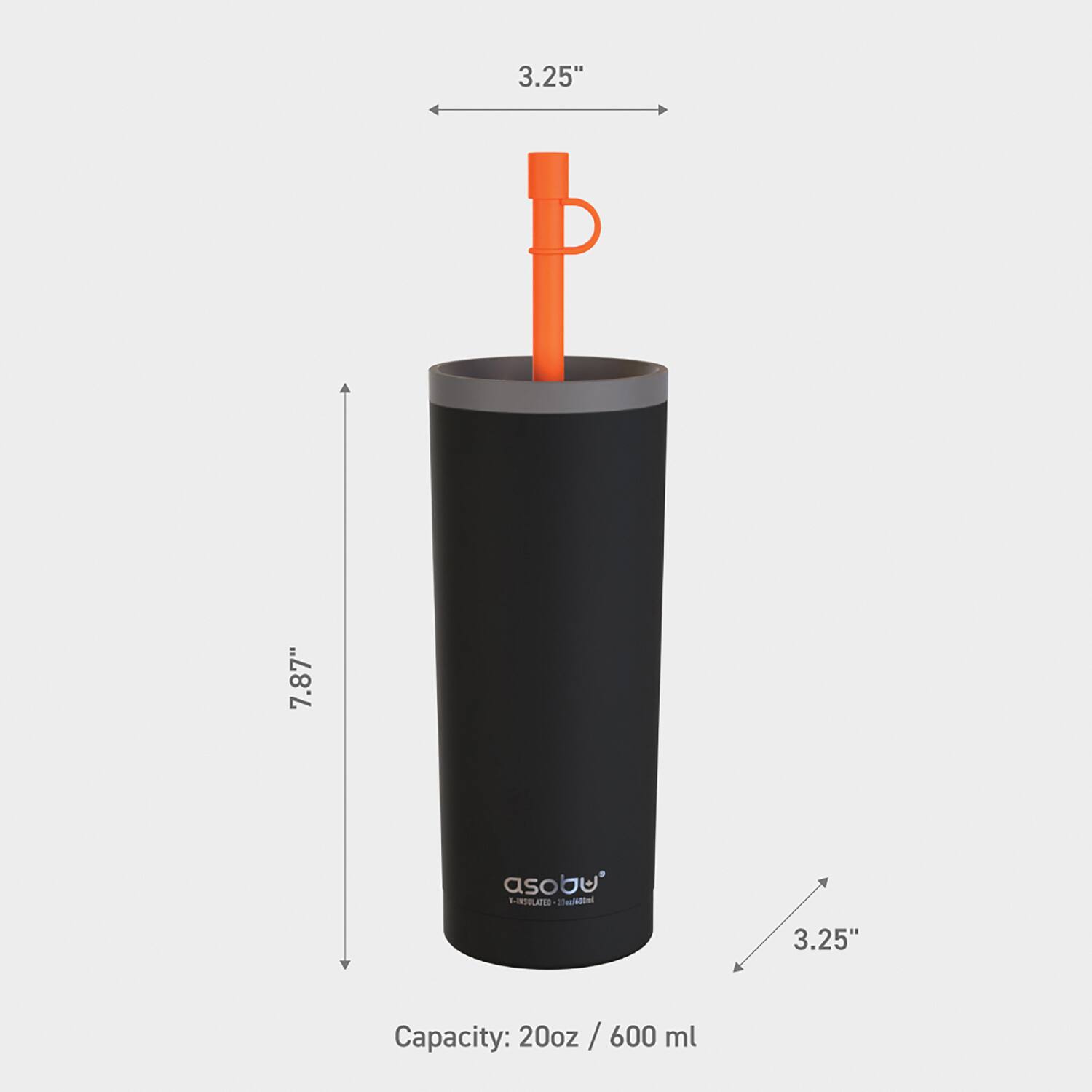 3.25" 7.87" asobu 1-INSULATED Deat 3.25" Capacity: 20oz / 600ml