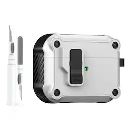 Dteck - For Airpods Pro 3rd Gen (2025) Safety Lock Shockproof Rugged Case with Keychain+Cleaner Pen - White