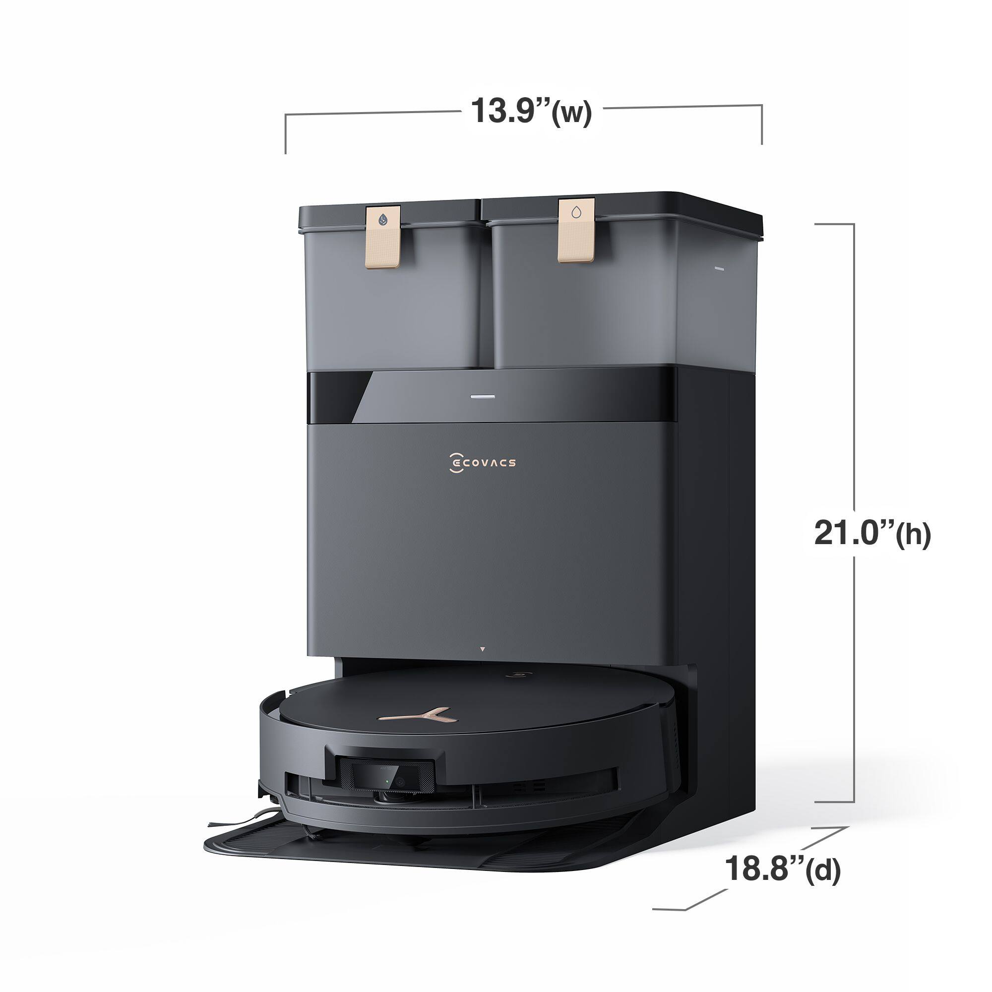 The text on the image reads: 13.9" (w) 21.0" (h) 18.8" (d) CCOVACS.
