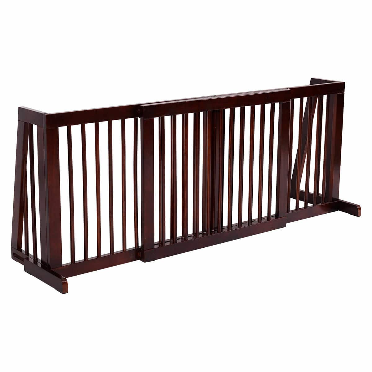 Gymax - Folding Adjustable 3 Panel Wood Pet Dog Slide Gate Safety Fence
