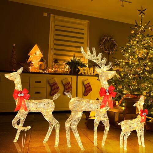 Alt View 8. Winado - 3PCS Christmas Reindeer Family 4FT Set with Lights, Plastic Decorative Knot for Indoor Outdoor Holiday Party Decorations - Golden.
