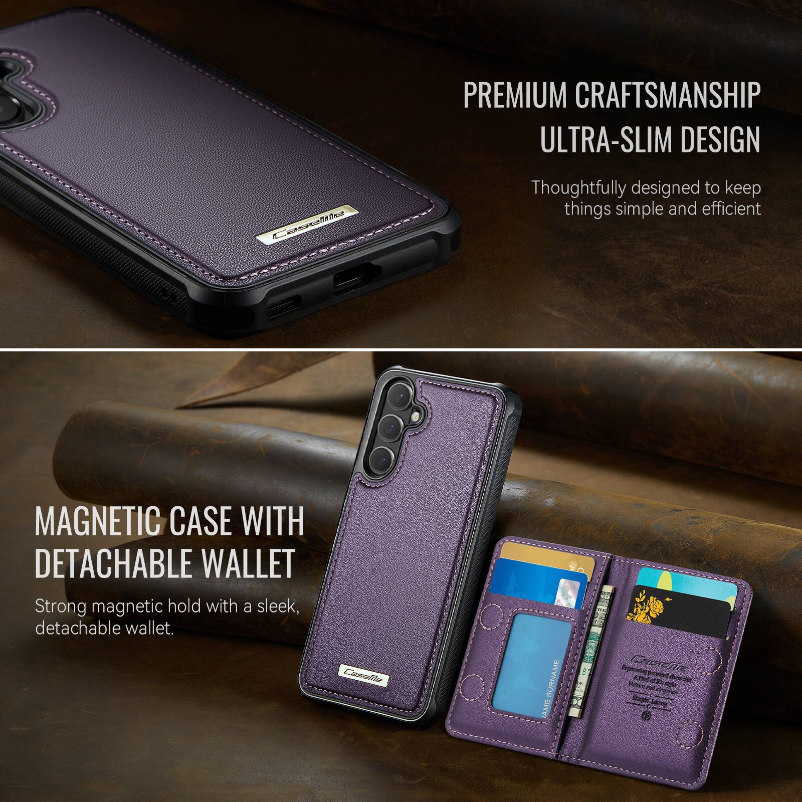 PREMIUM CRAFTSMANSHIP  
ULTRA-SLIM DESIGN  
Thoughtfully designed to keep things simple and efficient  

MAGNETIC CASE WITH DETACHABLE WALLET  
Strong magnetic hold with a sleek, detachable wallet.