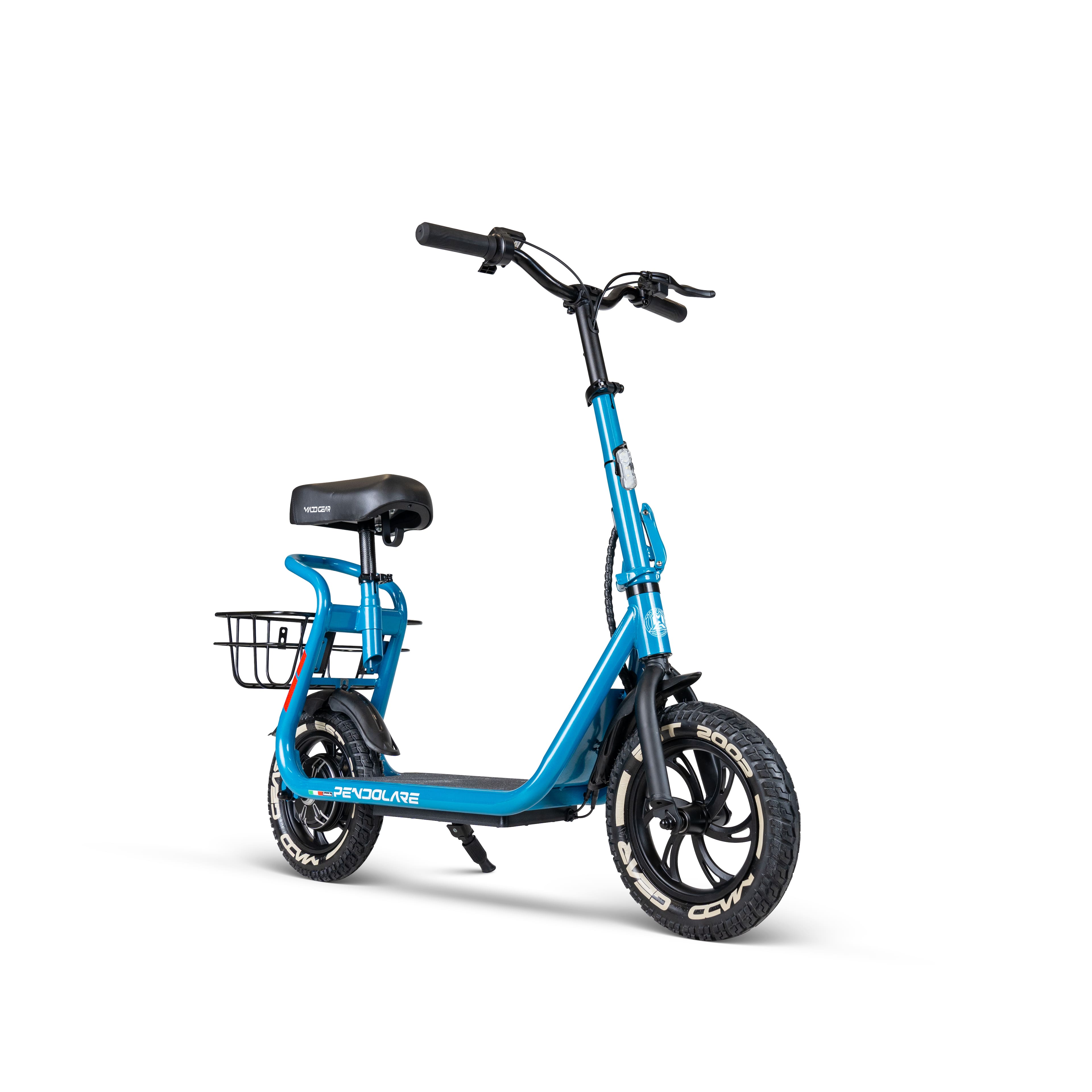 Electric Scooter with Seat & Basket for Adults & Teens – Long Range 18 Miles, 450W Motor, Foldable – Madd Gear Pendolare - Blue