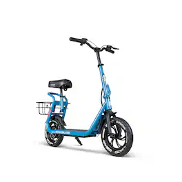 Electric Scooter with Seat & Basket for Adults & Teens – Long Range 18 Miles, 450W Motor, Foldable – Madd Gear Pendolare - Blue