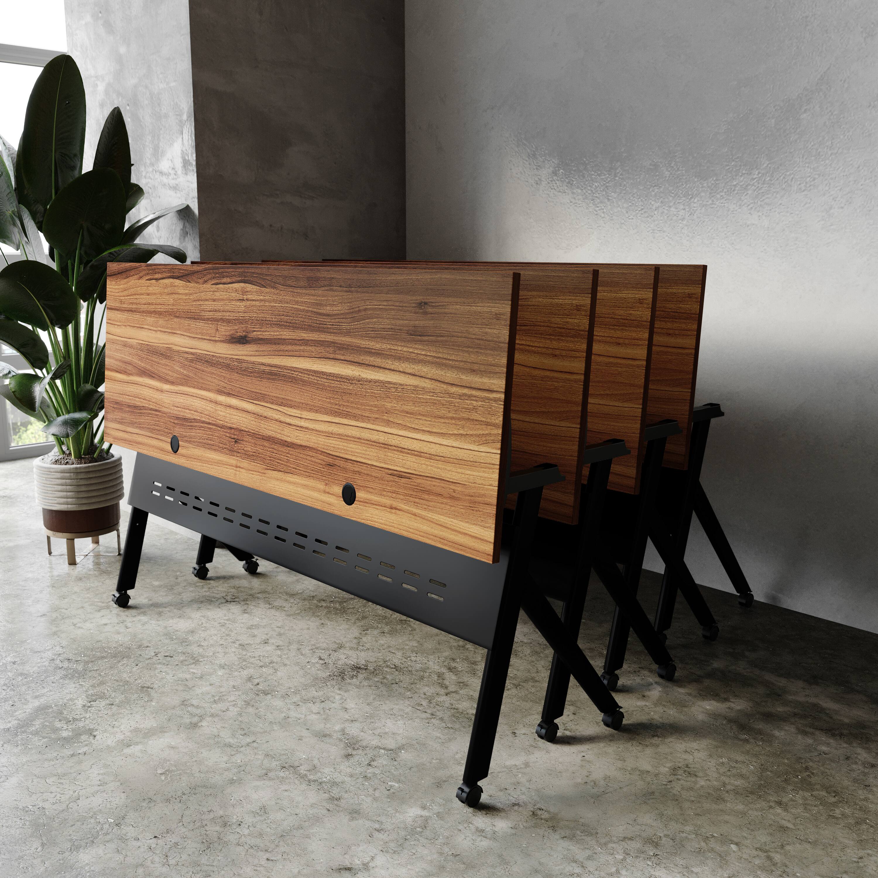 Alt View 2. Flash Furniture - Davis Commercial Grade 72" x 24" Heavy-Duty Nesting Flip Training Table with Y-Legs, Modesty Panel, 1" Thick Walnut Tabl - Brown.