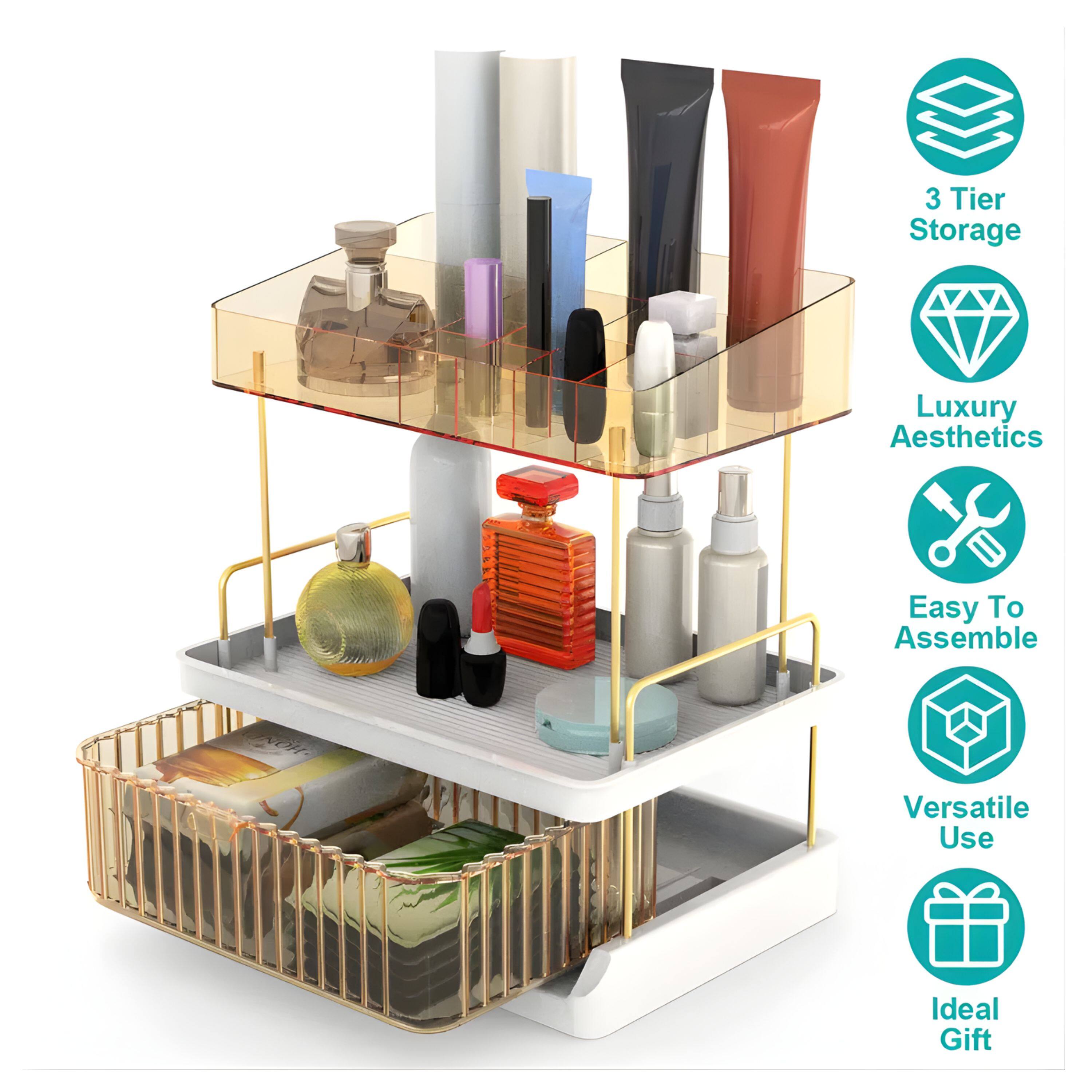 3 Tier Storage  
Luxury Aesthetics  
Easy To Assemble  
Versatile Use  
Ideal Gift