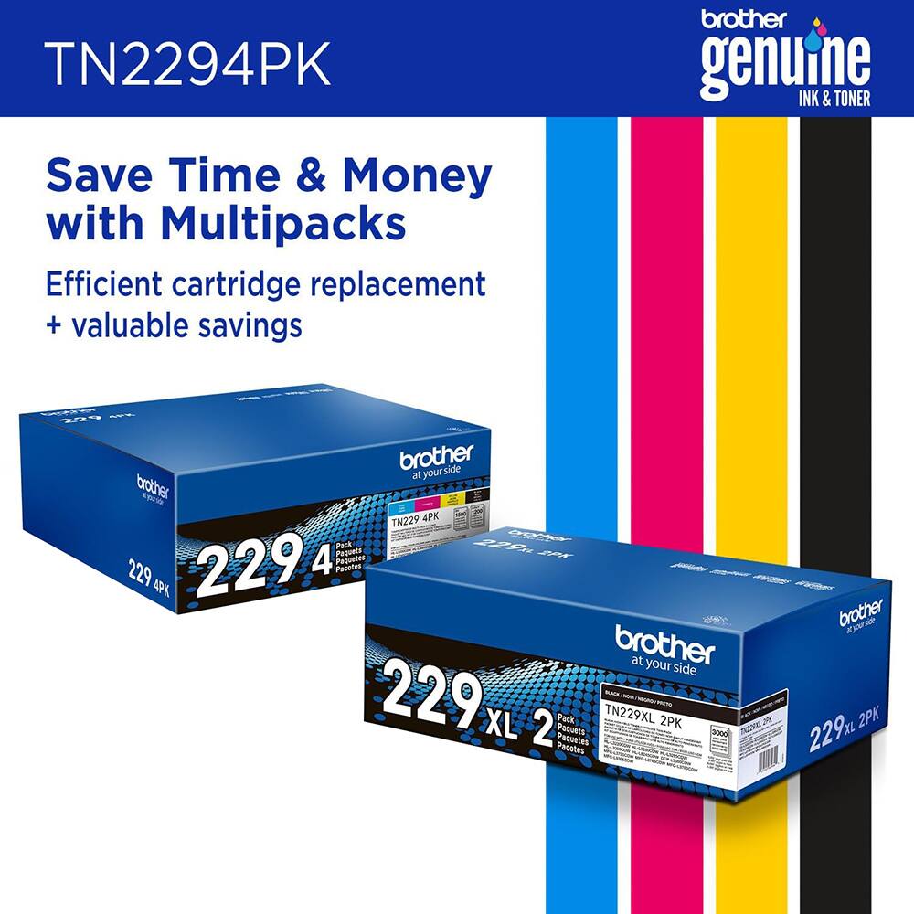 TN2294PK brother genuine INK & TONER Save Time & Money with Multipacks Efficient cartridge replacement + valuable savings 22A brother side at your brother T - TN229 4PK Pack Cad Paqueta 22p nAr 229 229 4 Patales Paquetes 4 brother at your side 229 XL 2 Pequets Pack TN229XL mua 2PK 300d Pequetes Paostes brother yarv XL 2PK 229n
