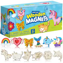 Joyfy - Fantasy Wooden Magnets Painting Art & Craft Kit, 12 Piece for Kids Toddler Age 3+ - Colorful
