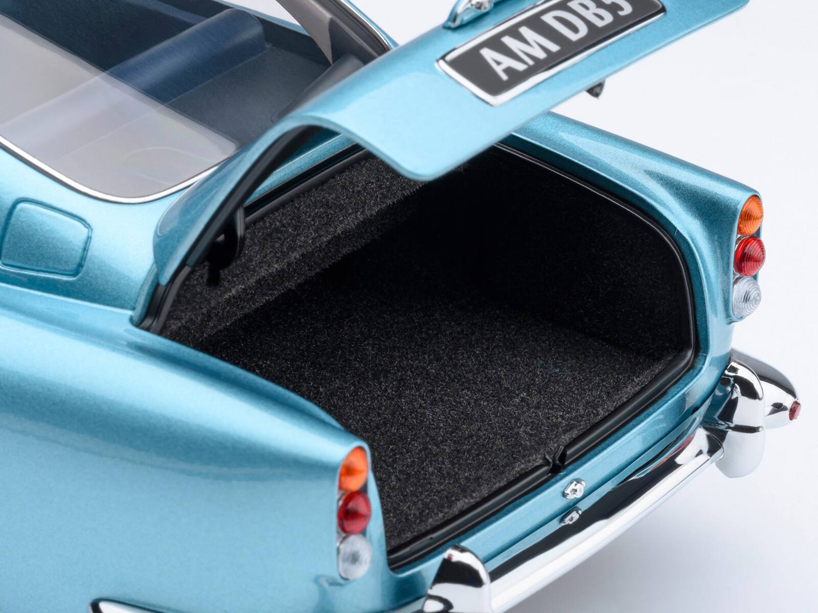 Alt View 5. Autoart - Aston Martin DB5 RHD (Right Hand Drive) Caribbean Pearl Blue Metallic 1/18 Model Car by Autoart.