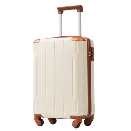 Front. APRILSOUL - 20 Inch Travel Carry On Luggage Lightweight Durable ABS Suitcase with Double Spinner Wheels TSA Lock White and Brown - Brown and White.