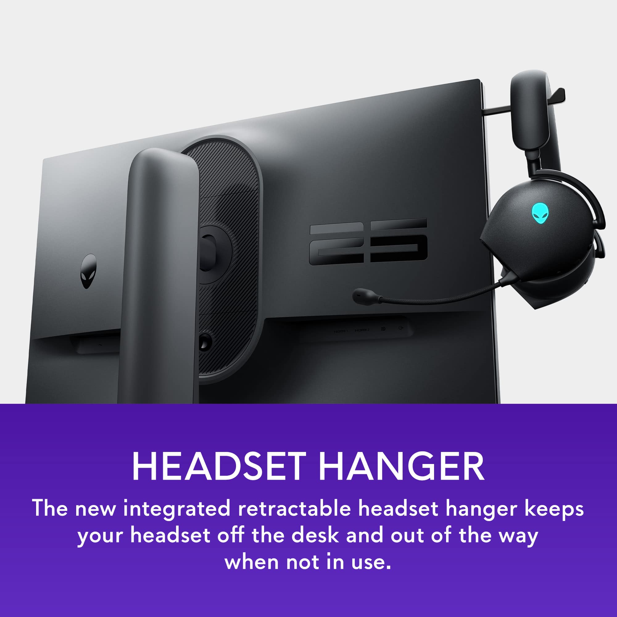The new integrated retractable headset hanger keeps your headset off the desk and out of the way when not in use.