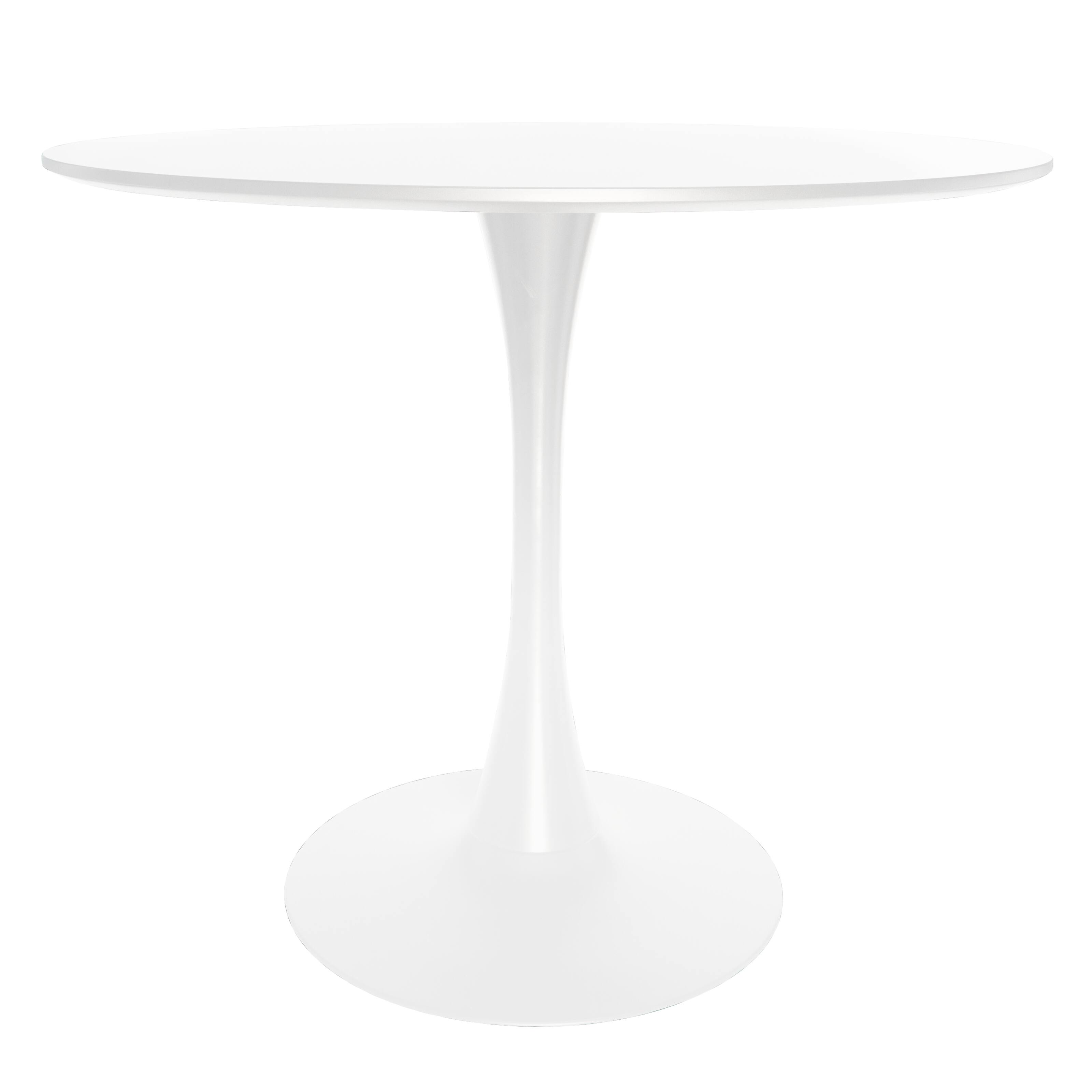Alt View 2. LeisureMod - Bristol Modern 35" MDF/Stone Round Dining Table, Mid-Century with White Pedestal Base for Kitchen - MDF - White.
