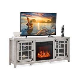 Ecooso - 65 Inch TV Stand with Adjustable Shelves and Faux Fireplace - Natural