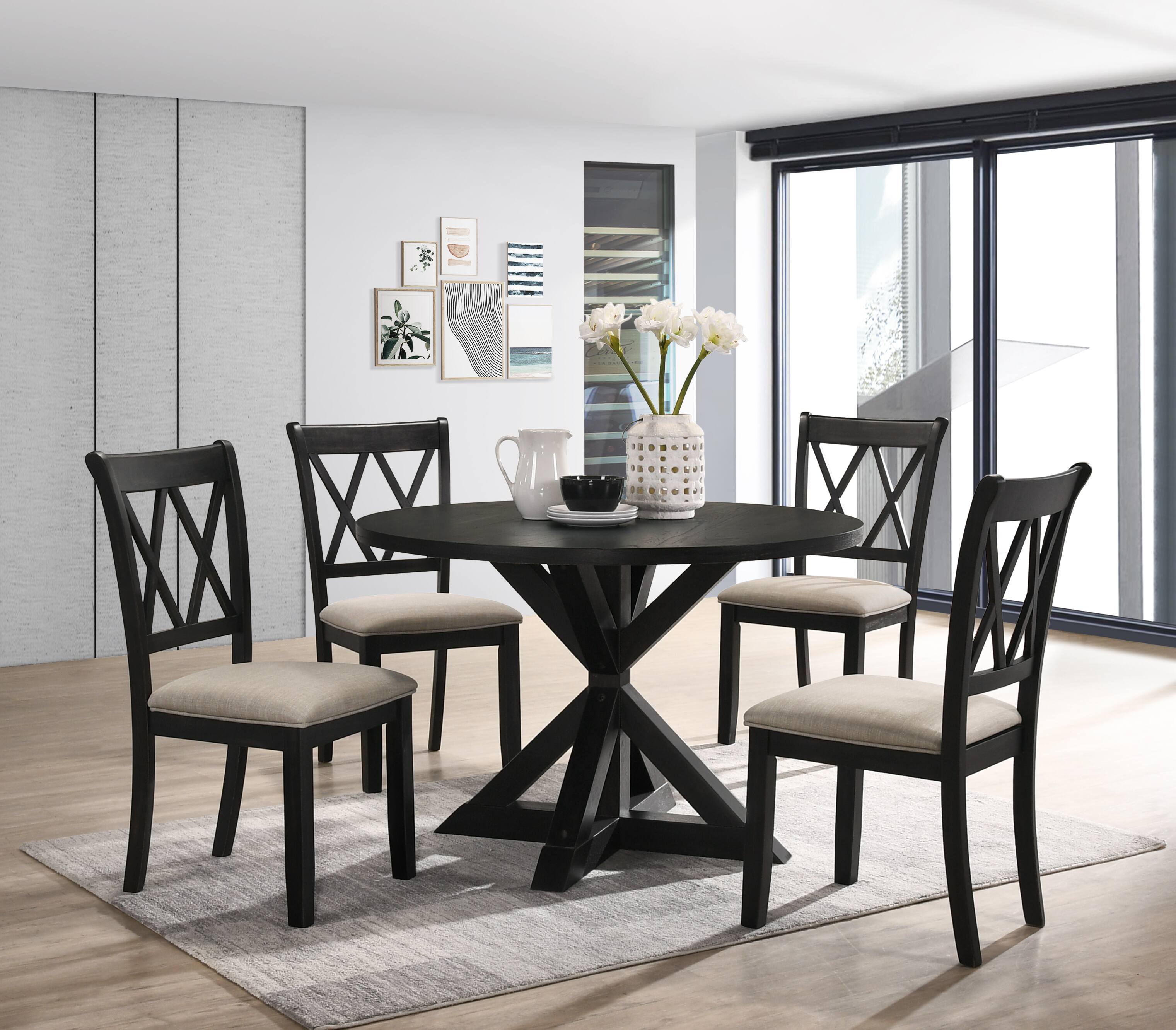TinyHomie - Indvale Cross-Buck Wood 5-Piece Dining Set - Black