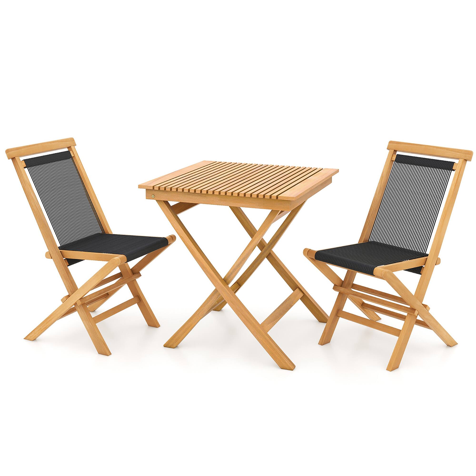 Alt View 1. Gymax - Gymax 3-Piece Patio Bistro Set Teak Wood Square Coffee Table & Folding Chairs Set of 2 - Natural.