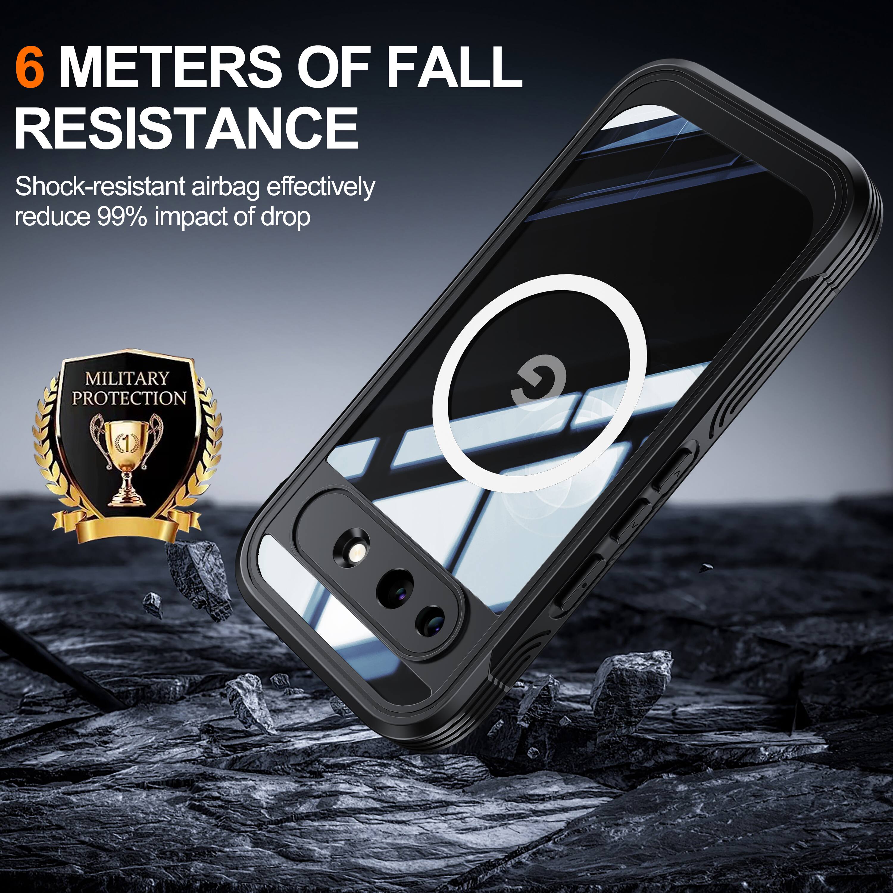 6 METERS OF FALL RESISTANCE  
Shock-resistant airbag effectively reduce 99% impact of drop  
MILITARY PROTECTION