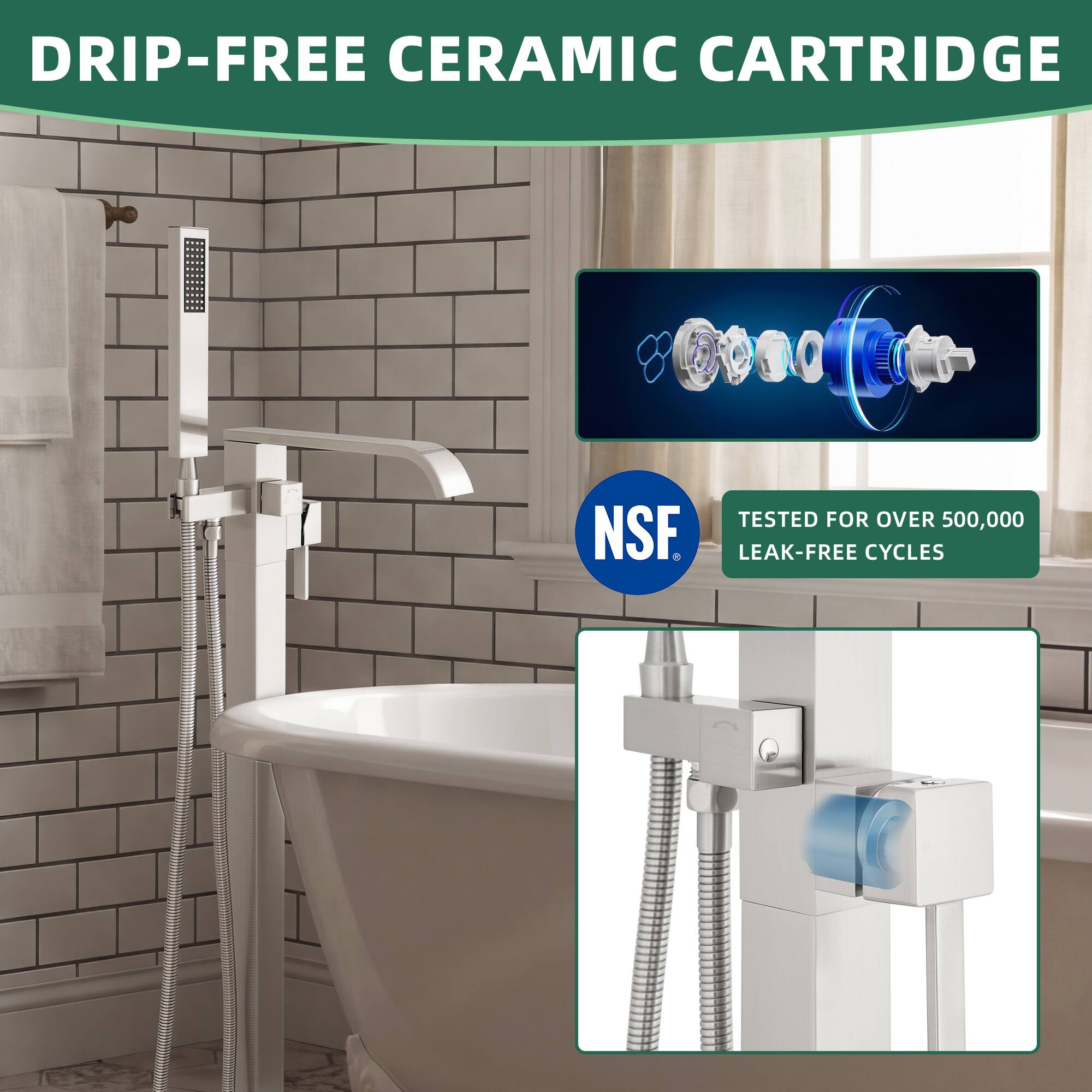 DRIP-FREE CERAMIC CARTRIDGE

TESTED FOR OVER 500,000 NSF LEAK-FREE CYCLES