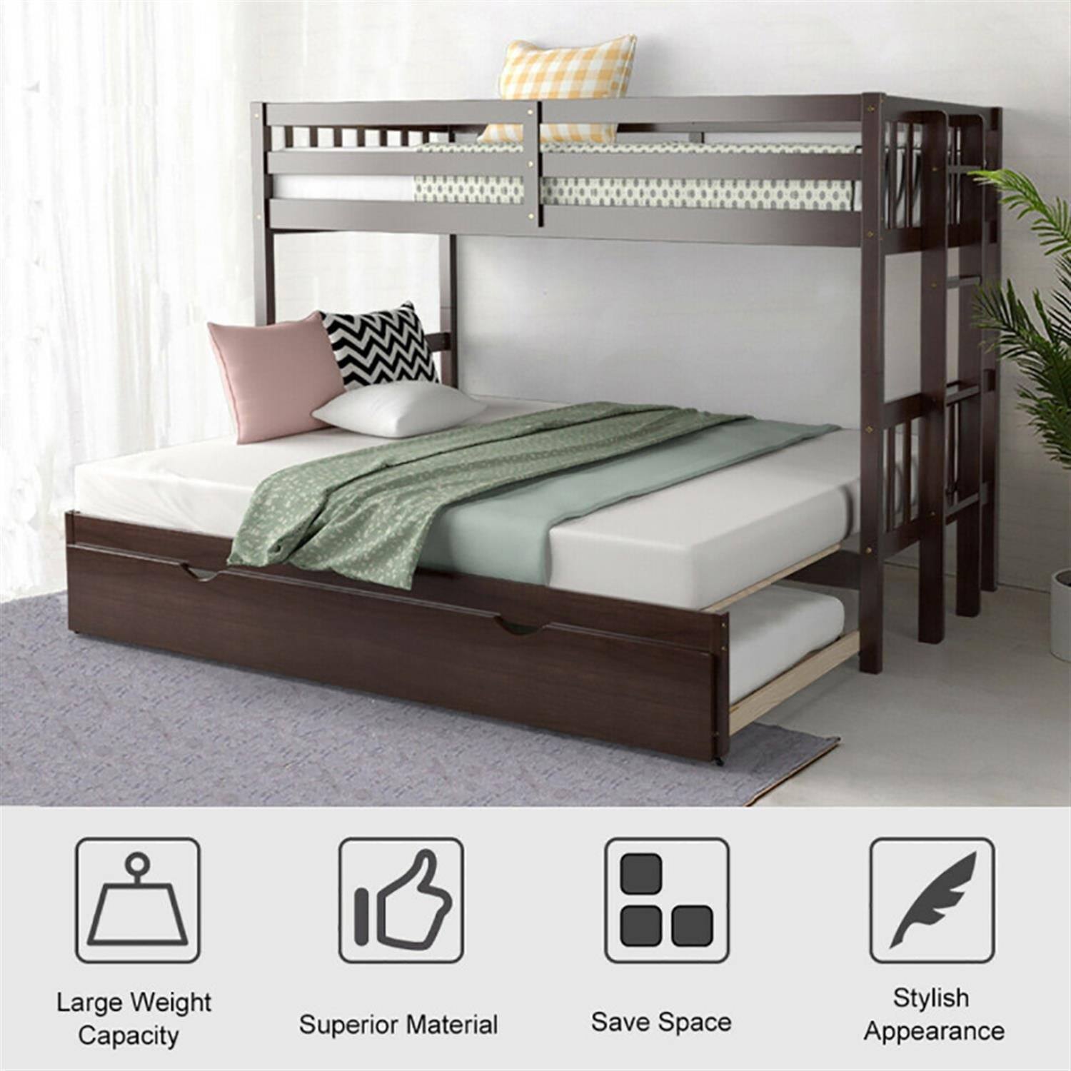 Pefilos Twin Pull Out Bunk Beds with Ladder in the Steps and a Trundle ...