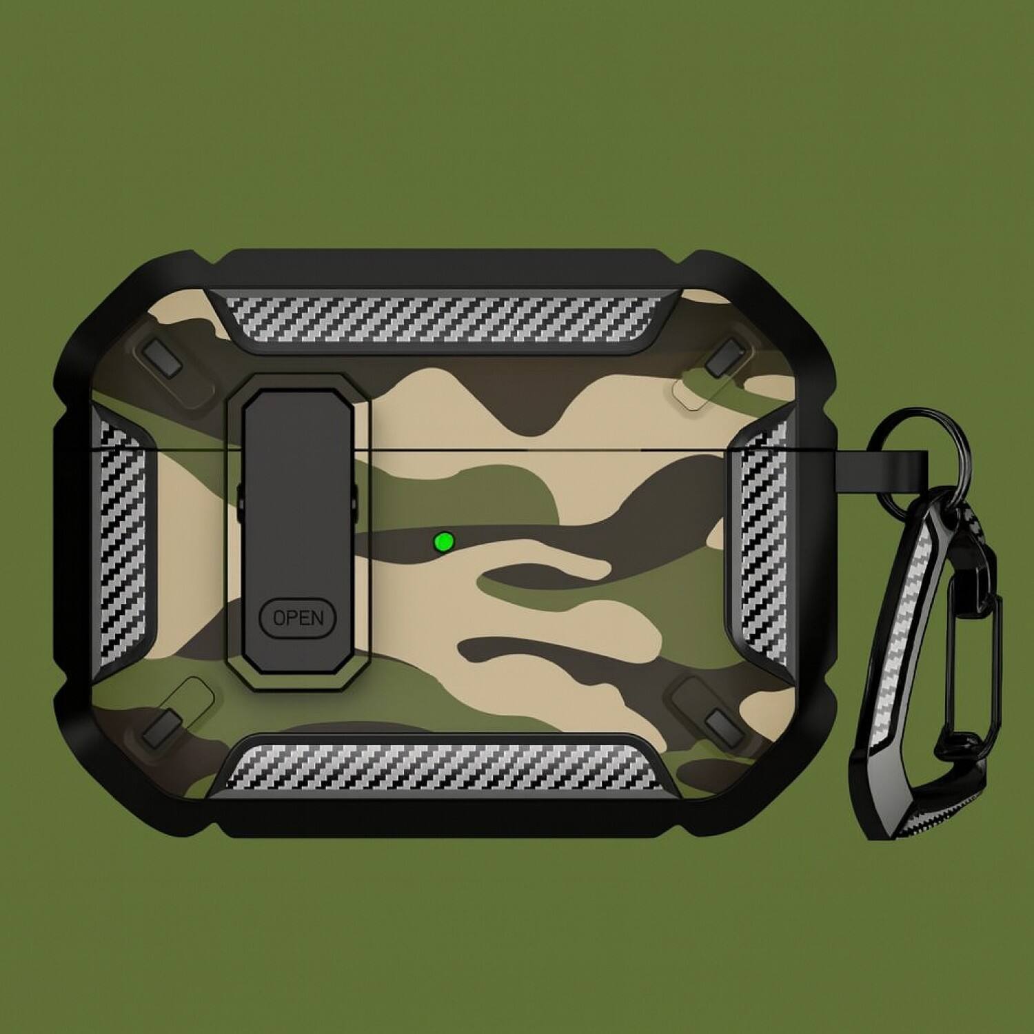 Angle. SaharaCase - Apple Airpods Pro 3 Secure Lock Case | Heavy Duty | Shock Absorbing Corners | Raider Series - Camo Green.