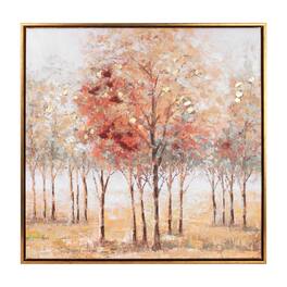 BreeBe - Framed Tree Landscape Wall Canvas 24"SQ - Orange, Beige