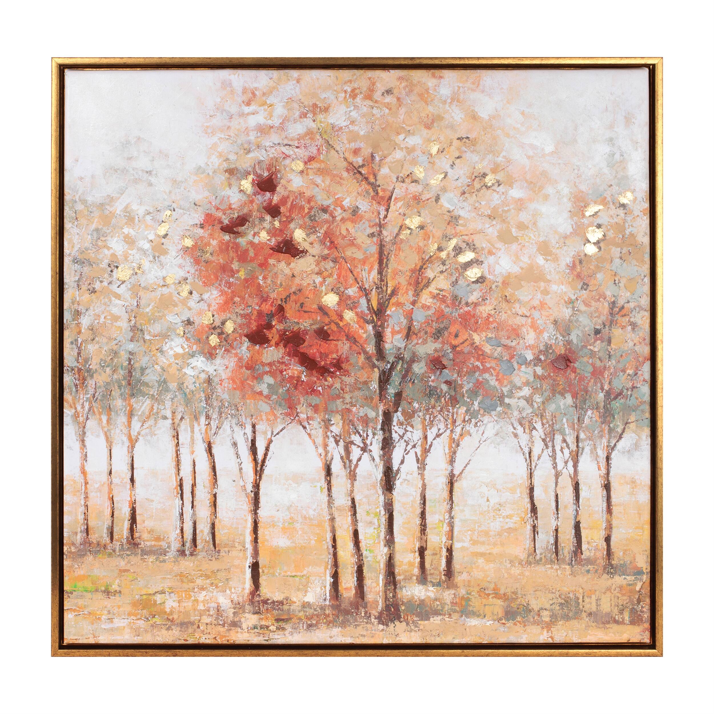 Front. BreeBe - Framed Tree Landscape Wall Canvas 24"SQ - Orange, Beige.