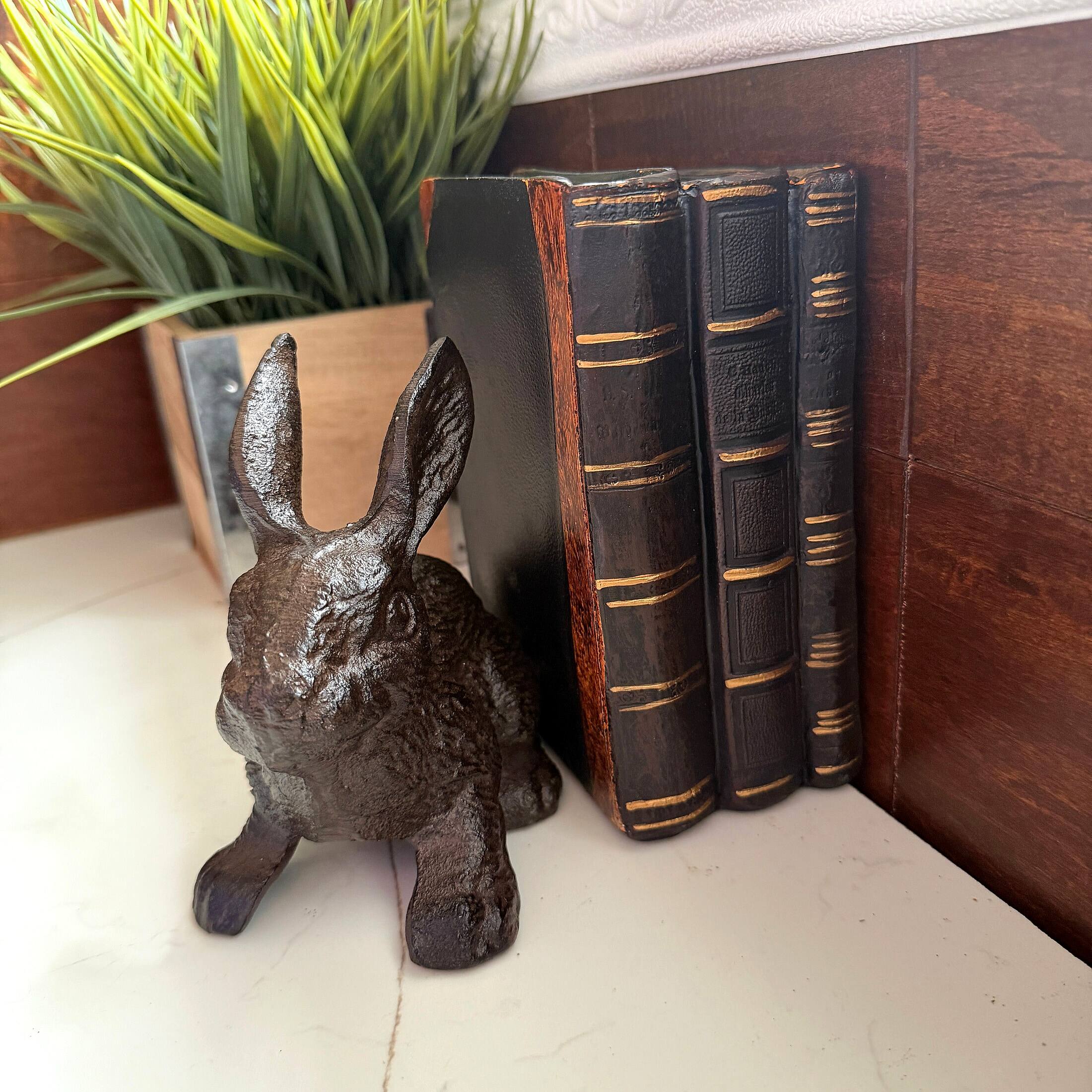 Alt View 5. Things2Die4 - Decorative Bunny Bookends Set of 2 Cast Iron Brown Rabbit Book Holders 5 In - Brown.