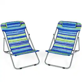 Pefilos - Portable Beach Chair Set of 2 with Headrest - Folding Beach Chair for Adults, Lightweight Beach Chair, Low Beach - Blue