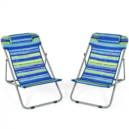 Front. Pefilos - Portable Beach Chair Set of 2 with Headrest -Blue, Folding Beach Chair for Adults, Lightweight Beach Chair, Low Beach - Blue.