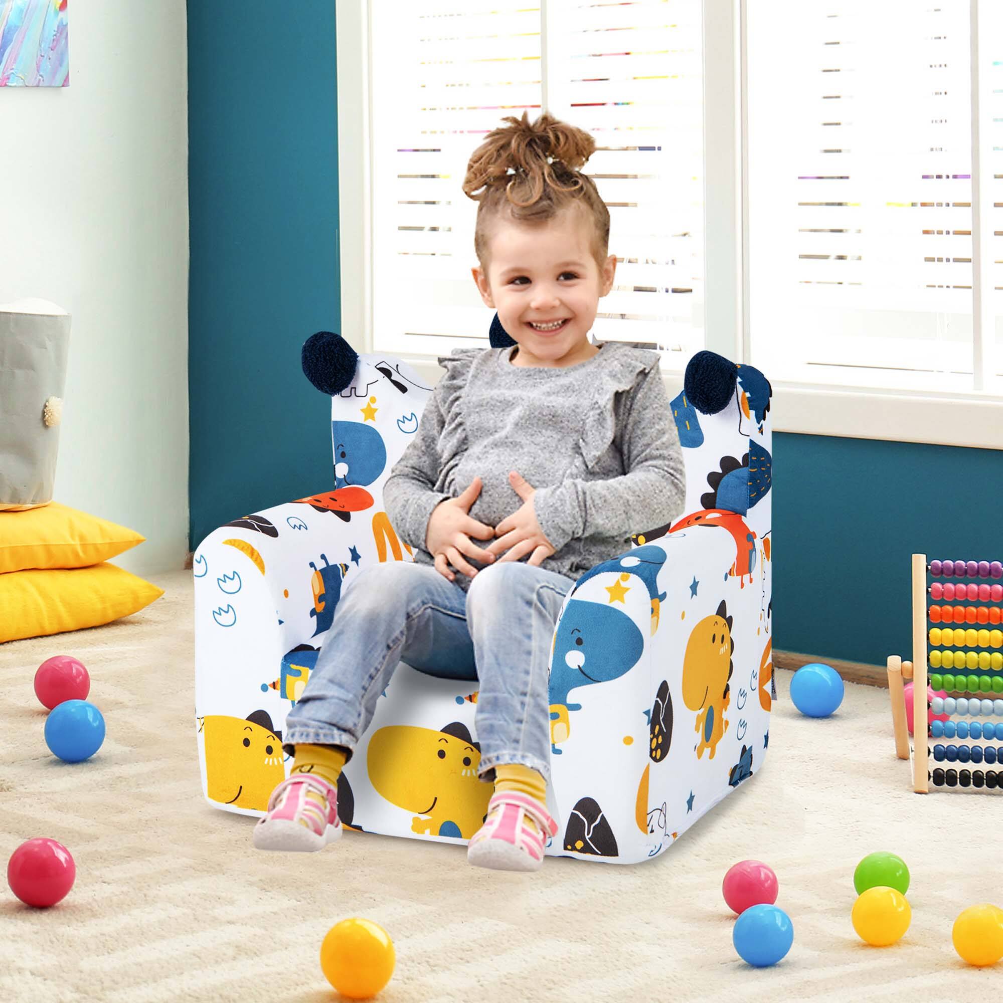Alt View 1. Costway - Costway Kids Sofa Chair Foam Filled Armchair Dinosaur Toddler Couch with Cover & Pillow - Blue.