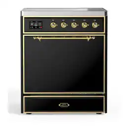 ILVE - Majestic II Series 30 in. Induction Range with 4 Induction Elements (Brass Trim) - Glossy Black