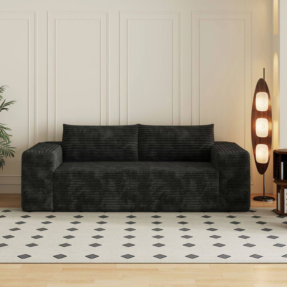 Alt View 4. Kadyn - 78.8" Corduroy Fabric Loveseat Sofa, Deep Seat Couch, No Assembly, for Living Room & Apartment, Black - Black.
