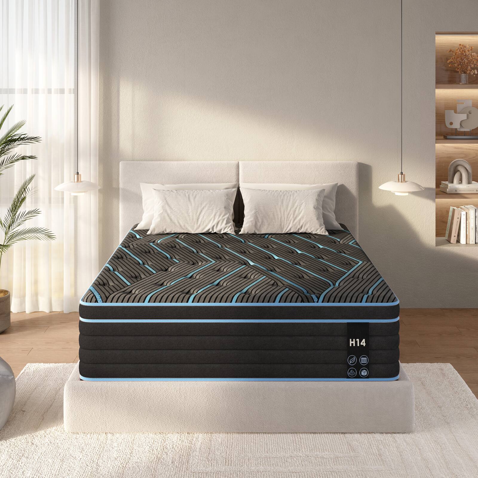 Alt View 1. Chateau Abodes - 10'' Queen Size Hybrid Mattress, Individually Pocketed Innerspring, Washable Cover, Medium Firm - Blue +Black.