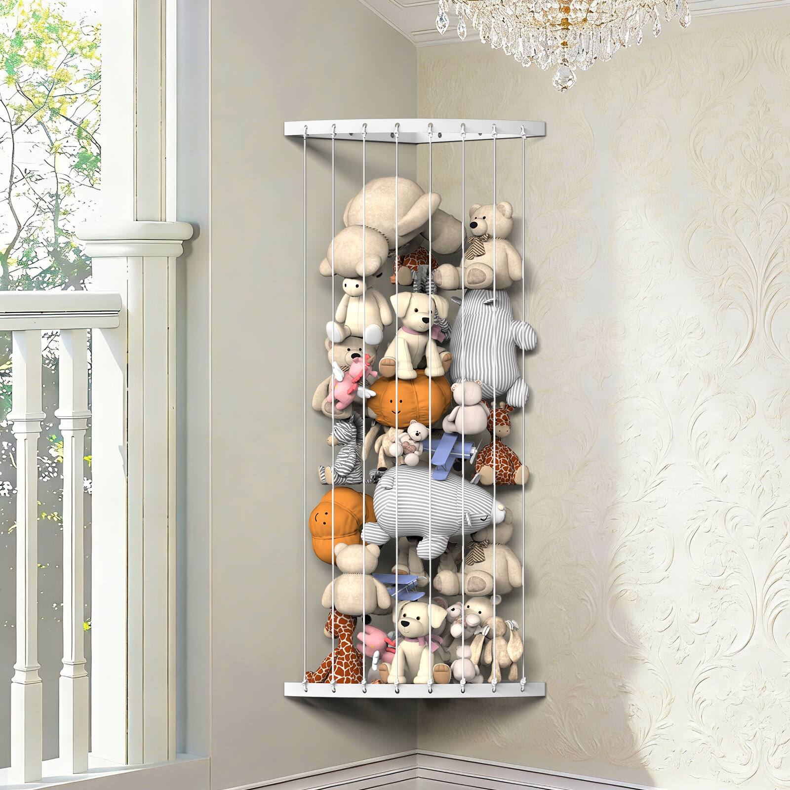 Angle. Oumilen - White Corner Stuffed Animal Storage Hammock with Adjustable Height.