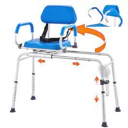 VEVOR - Sliding Tub Transfer Bench with 360 Degree Swivel Seat, Sliding Shower Chair with Pivoting Armrest - Blue
