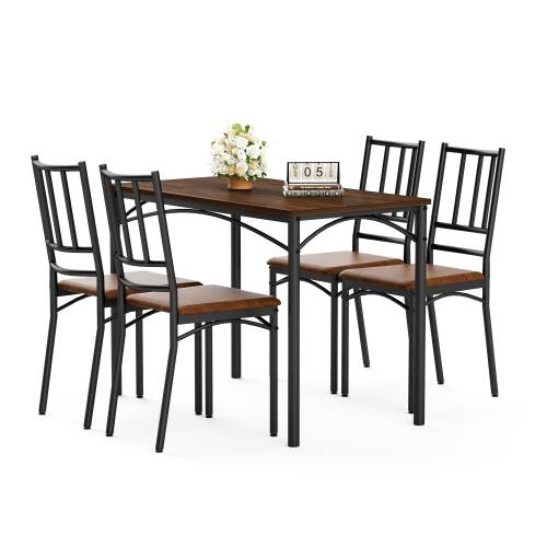 Alt View 1. LUCKY ONE - 5-Piece Industrial Dining Set with 43.3" Rectangular Dining Table and 4 Chairs - Walnut.