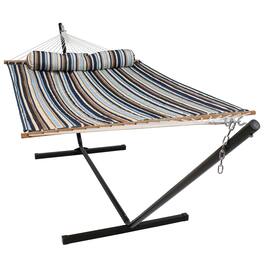 Sunnydaze - Large Quilted Fabric Hammock with Steel Stand and Pillow - Ocean Isle