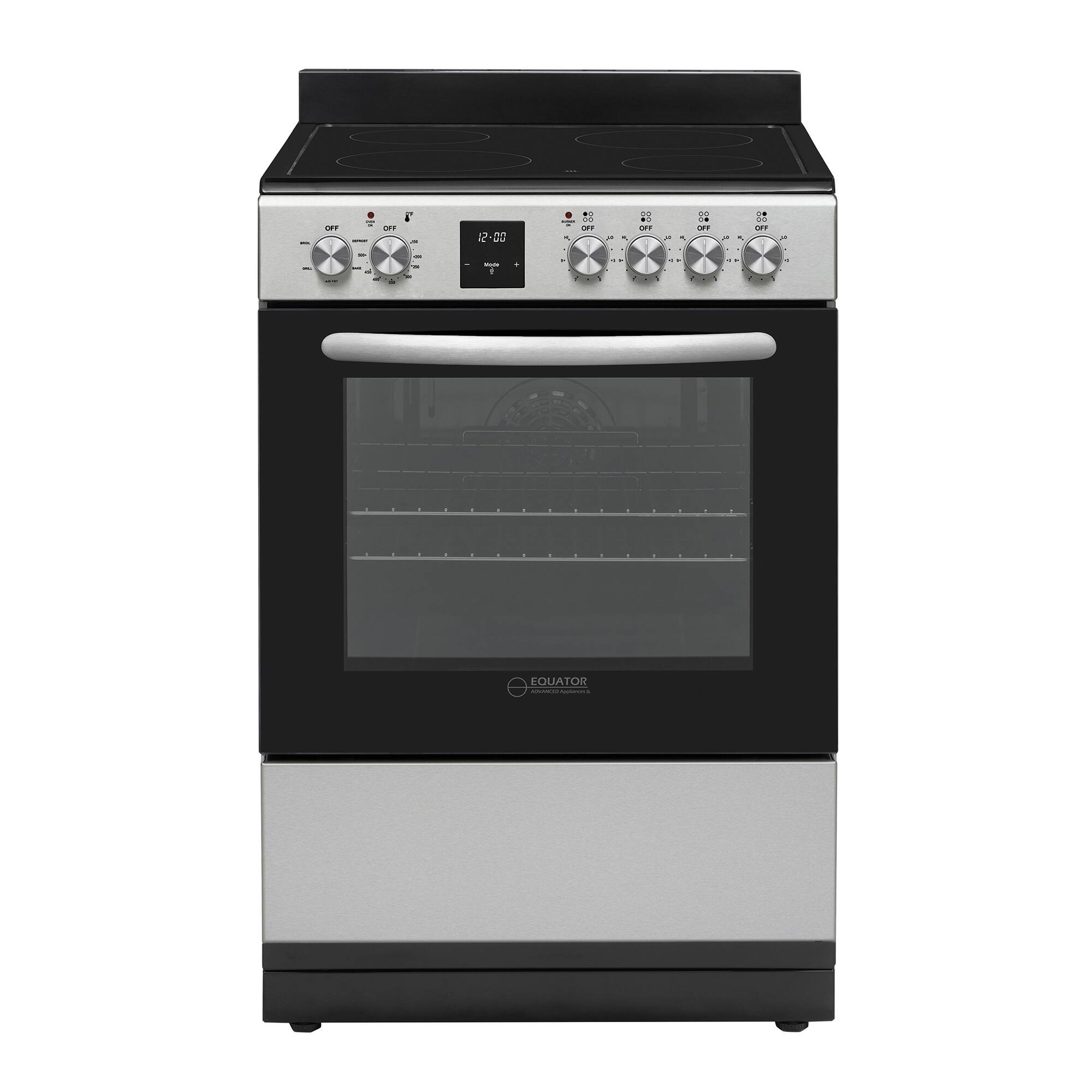 Equator - 24" Electric Cooking Range with 4 Ceramic Burners, Convection Oven, Air Fryer, Bake, Grill + Drawer (220V) SS - Stainless Steel