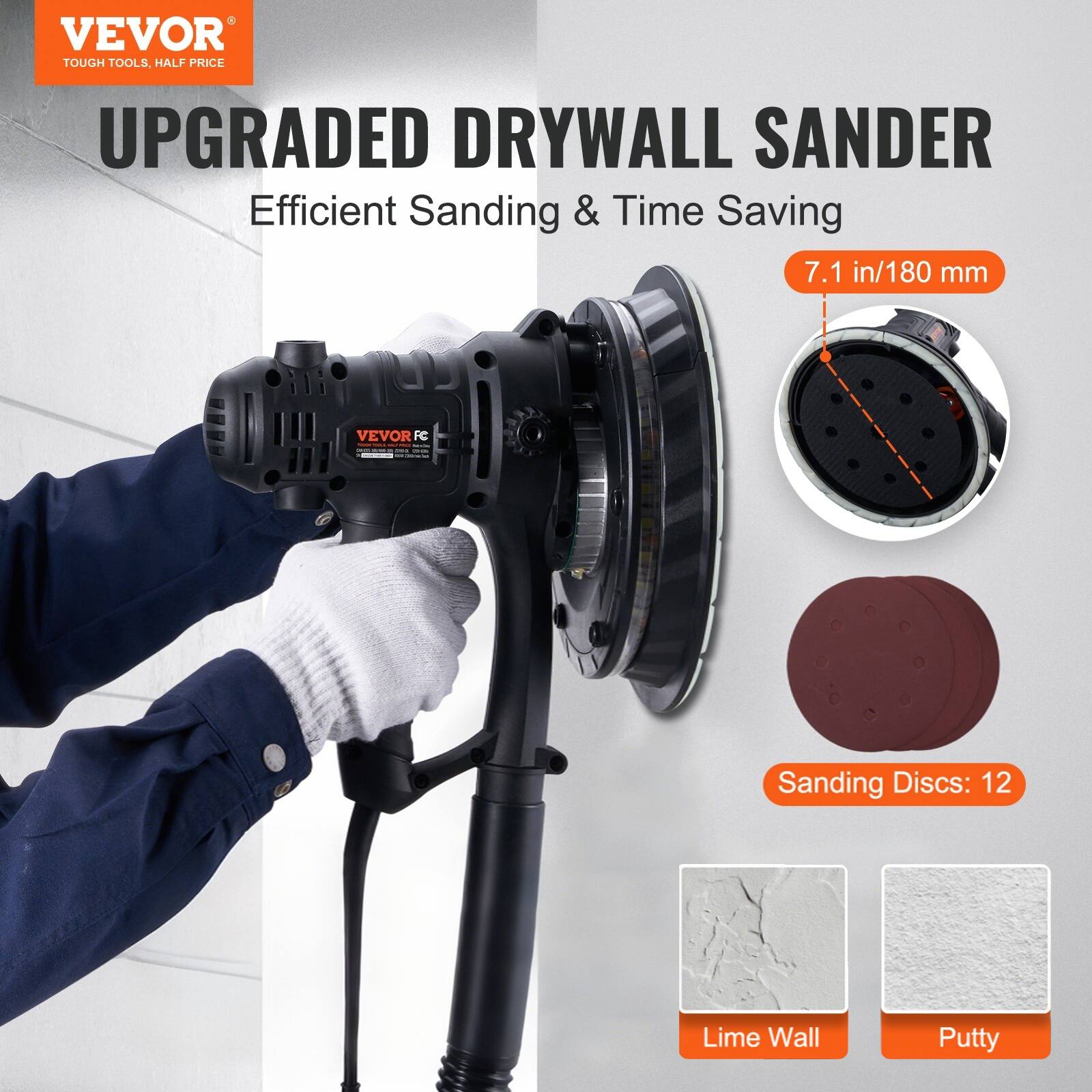 VEVOR TOUGH TOOLS, HALF PRICE

UPGRADED DRYWALL SANDER
Efficient Sanding & Time Saving

7.1 in/180 mm

VEVOR - RC

Sanding Discs: 12

Lime Wall
Putty