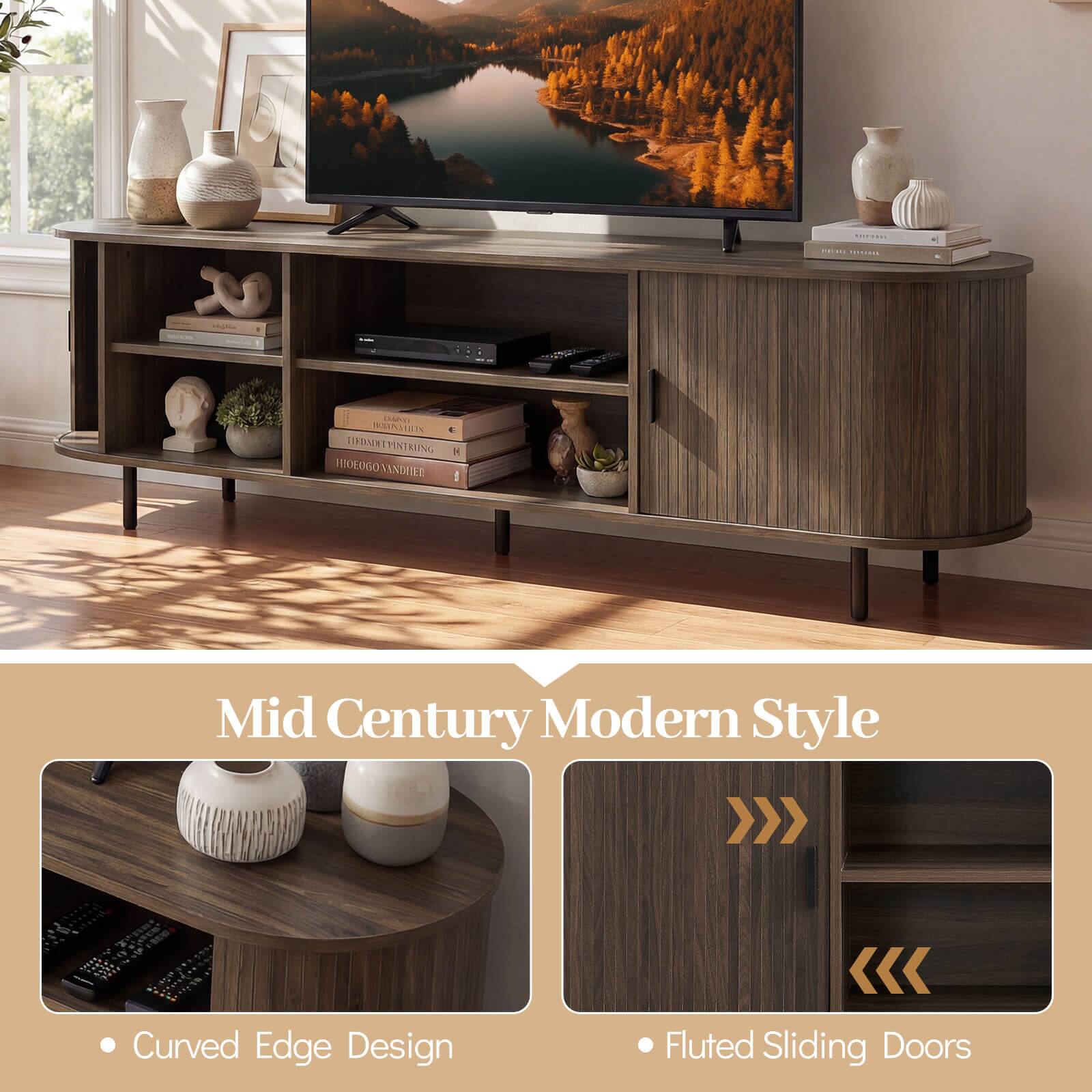 Mid Century Modern Style

- Curved Edge Design
- Fluted Sliding Doors