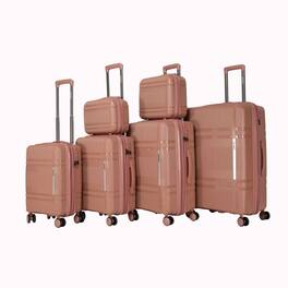 BreeBe - 6 Piece Expandable Hardshell Luggage Set with Spinner Wheels, Lightweight Travel Suitcase with Password Lock - Rose Gold
