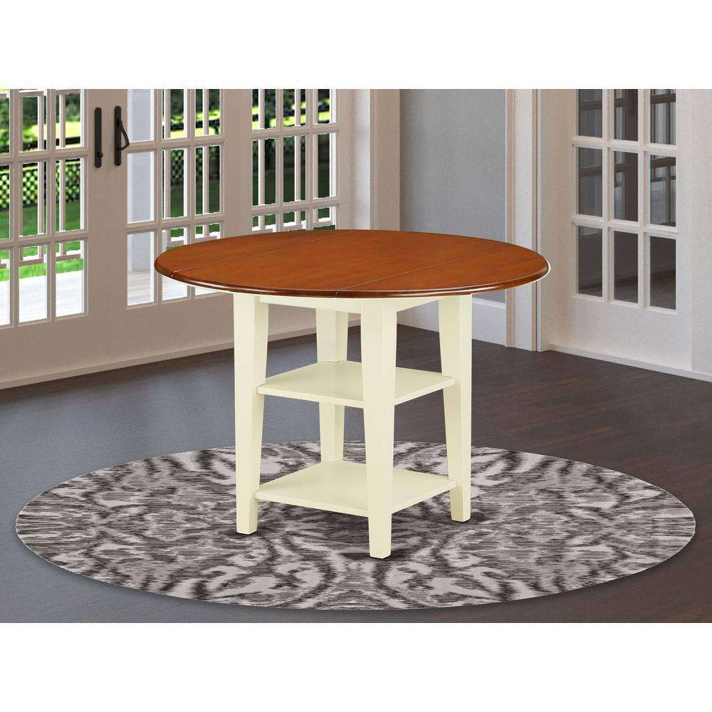 Angle. East West Furniture - Dining Table Buttermilk & Cherry - Brown.