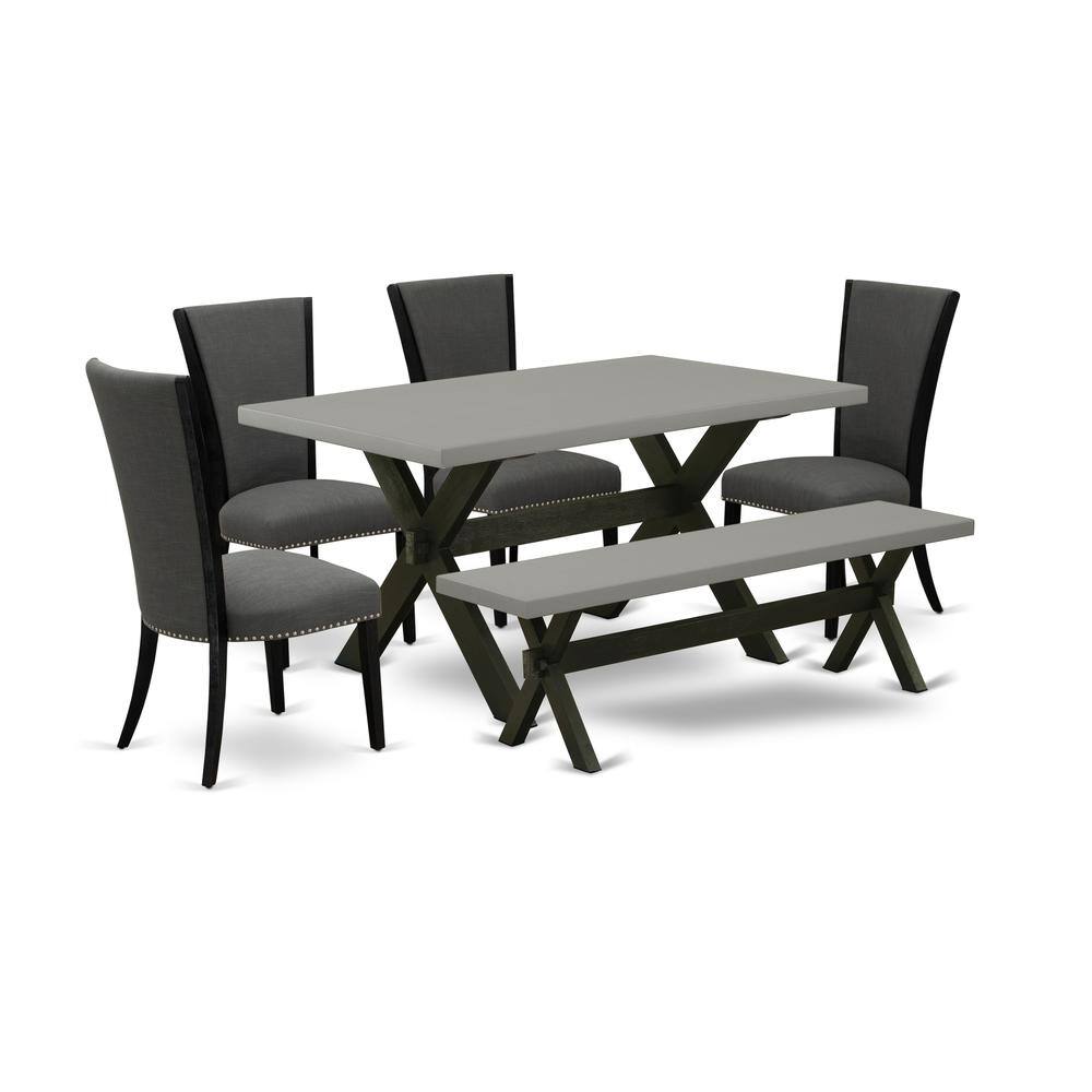 Left. East West Furniture - East West Furniture X696VE650-6 6 Piece Mid Century Dining Set - 4 Dark Gotham Grey Linen Fabric Comfortable Chair with - Multi-Color.