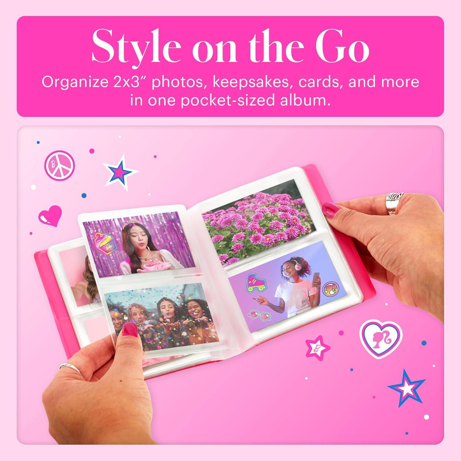 Style on the Go  
Organize 2x3" photos, keepsakes, cards, and more in one pocket-sized album.