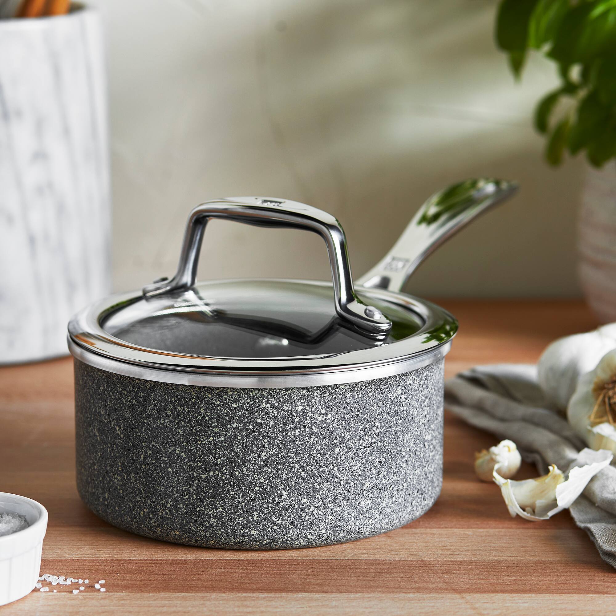 Alt View 5. ZWILLING - ZWILLING Vitale 1-qt Aluminum Nonstick Saucepan with Lid - Gray.