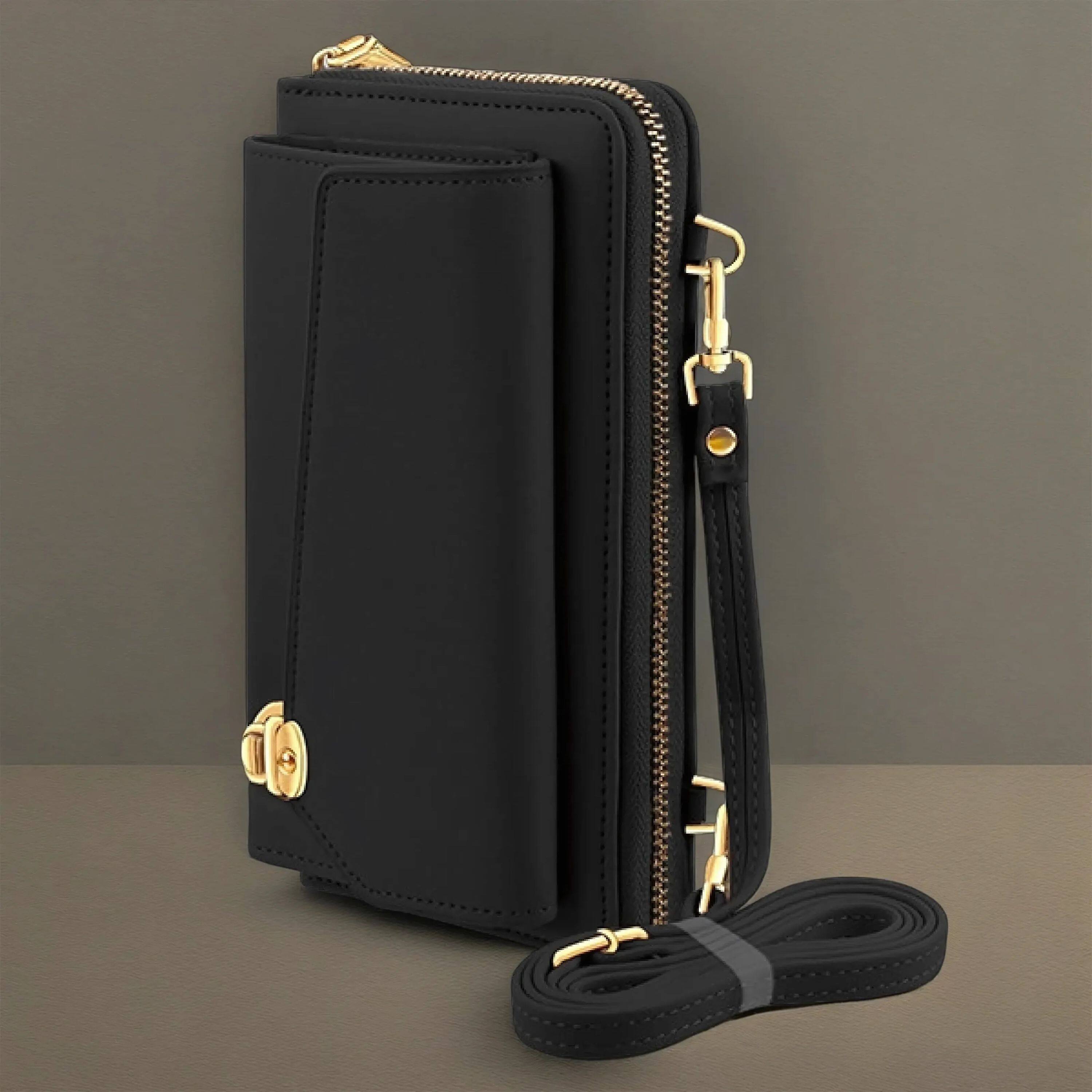 Left. Kitcheniva - Universal Cell Phone Card Leather Shoulder Crossbody Wallet Purse Black - Black.