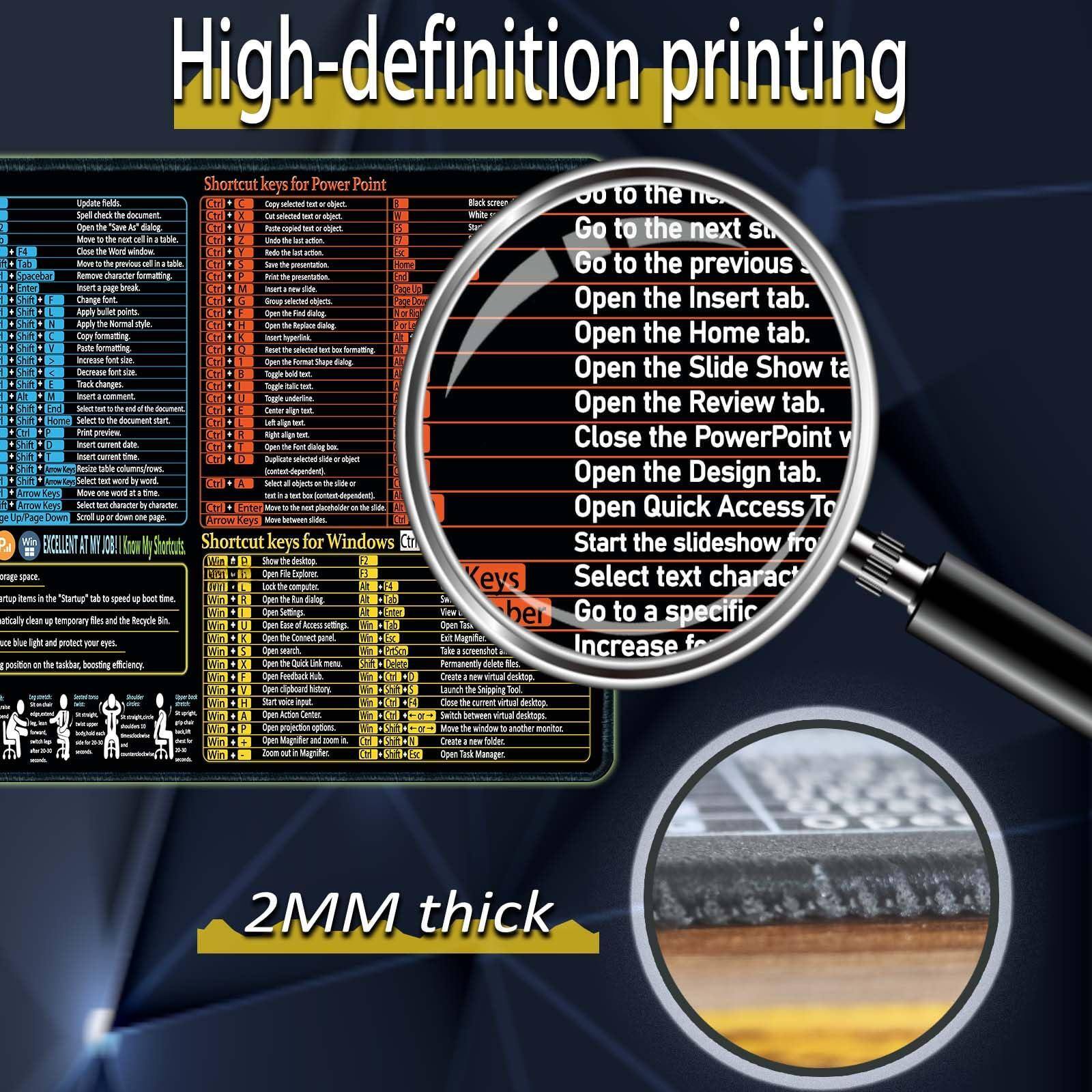 **High-definition printing**

**Shortcut keys for PowerPoint**

- Update the document: F9
- Spell check the document: F7
- Save As: Ctrl + Shift + S
- Close the PowerPoint window: Ctrl + F4
- Move to the previous cell in a table: Tab
- Remove character formatting: Ctrl + Space
- Change font: Ctrl + D
- Apply bullet points: Ctrl + Shift + L
- Apply numbering: Ctrl + Shift + N
- Replace: Ctrl + H
- Open the Insert tab: Ctrl + Shift + I
- Open the Home tab: Ctrl + Shift + H
- Open the Slide Show tab: Ctrl + Shift + S
- Open the Review tab: Ctrl + Shift + R
- Close the PowerPoint window: Ctrl + F4
- Open the Design tab: Ctrl + Shift + D
- Open the Quick Access Toolbar: Ctrl + Shift + Q
- Start the slideshow from the current slide: F5
- Select text character by character: Ctrl + Shift + Right Arrow
- Go to a specific slide: Ctrl + G
- Increase font size: Ctrl + Shift + >
- Decrease font size: Ctrl + Shift + <
- Go to the next slide: