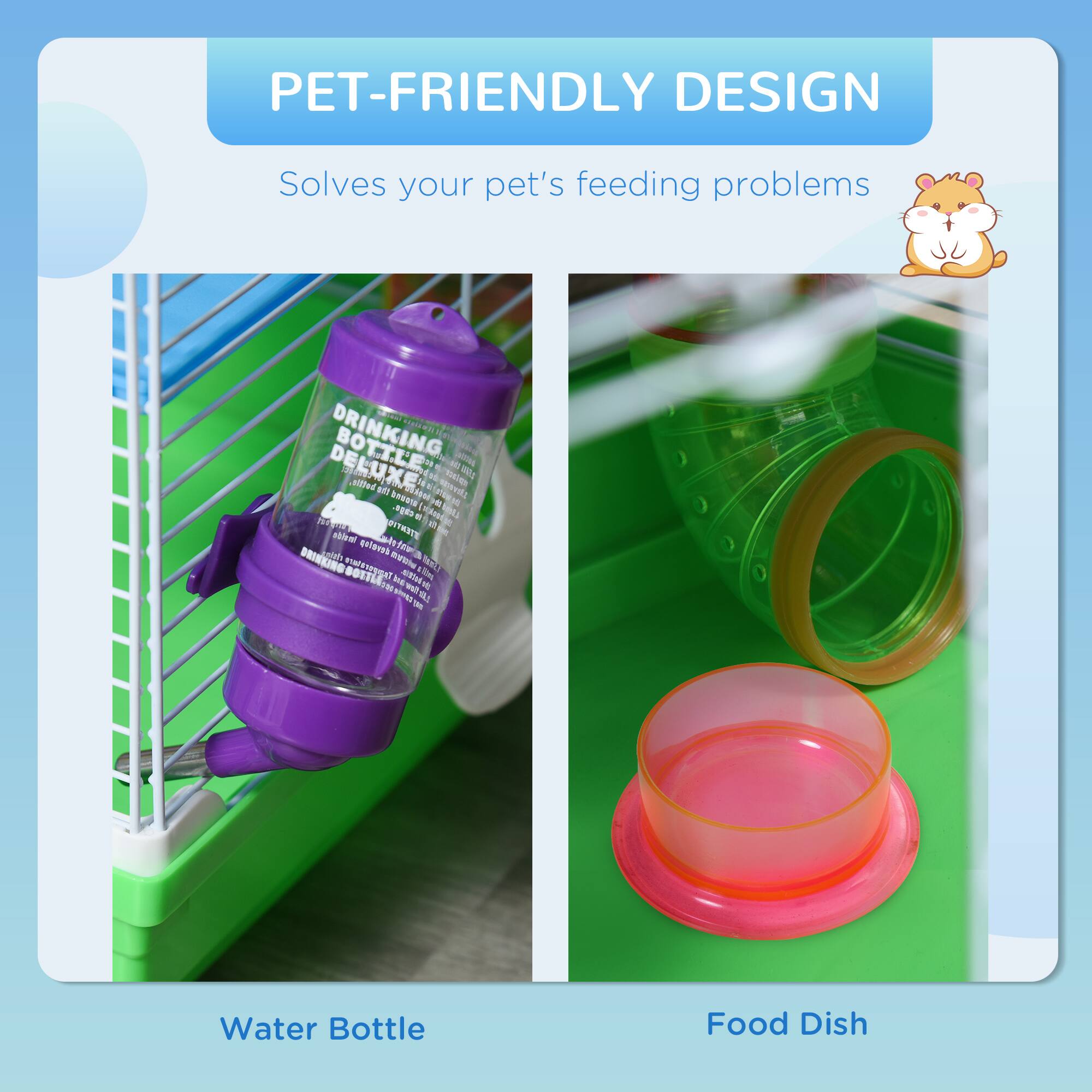 PET-FRIENDLY DESIGN  
Solves your pet's feeding problems  

Water Bottle  
Food Dish