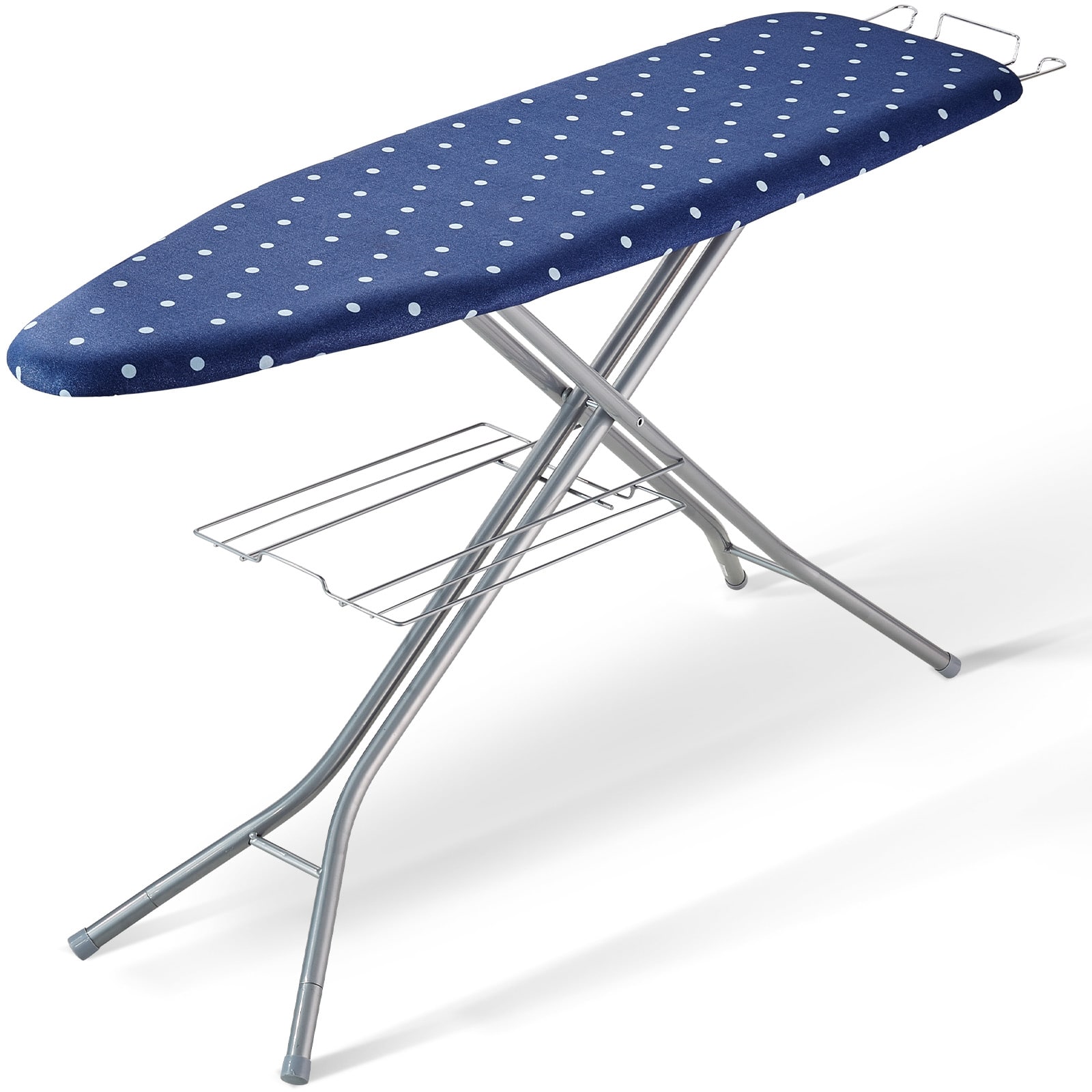 VEVOR - Ironing Board with Bottom Storage Tray, Thickened 4 Layers Iron Board with Heat Resistant Cover and 100% Cotton Cover - Blue,Silver
